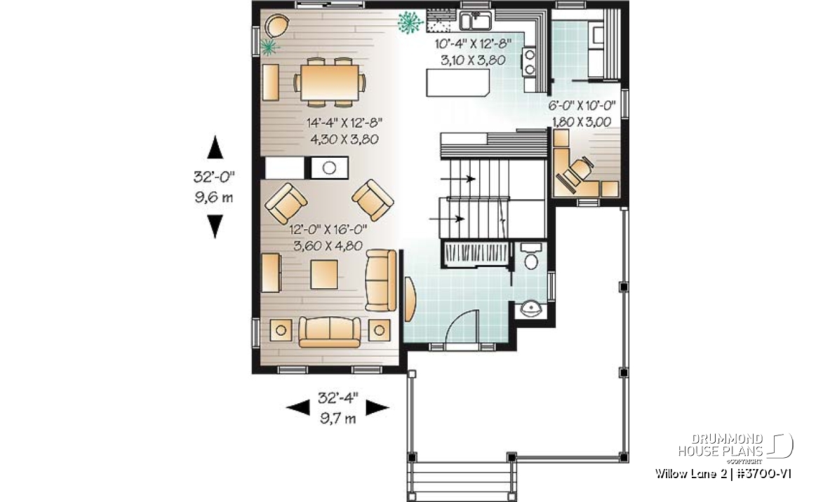 1st level - 2 storey colonial home with 3 bedrooms, home office, wraparound porch, economical house costs  - Willow Lane 2