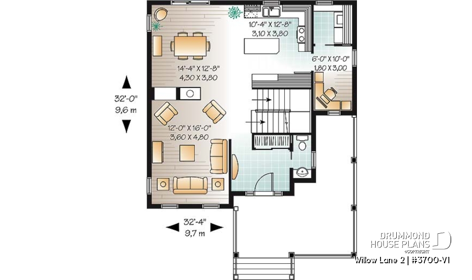 1st level - 2 storey colonial home with 3 bedrooms, home office, wraparound porch, economical house costs  - Willow Lane 2