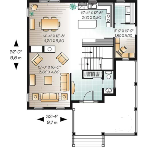 1st level - 2 storey colonial home with 3 bedrooms, home office, wraparound porch, economical house costs  - Willow Lane 2