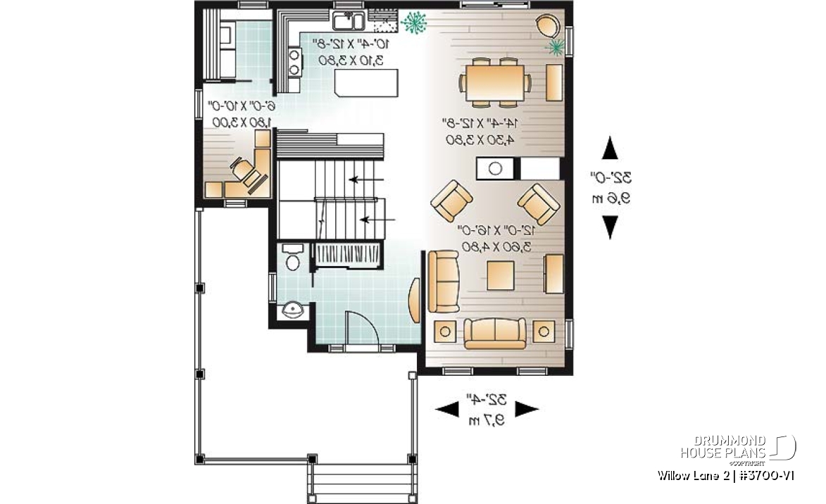 1st level - 2 storey colonial home with 3 bedrooms, home office, wraparound porch, economical house costs  - Willow Lane 2