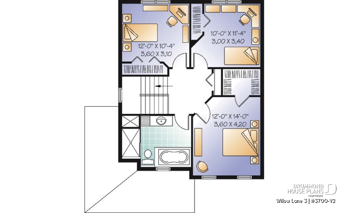 2nd level - 3 bedroom traditional home design, large closed foyer, laundry room on main floor, kitchen island - Willow Lane 3