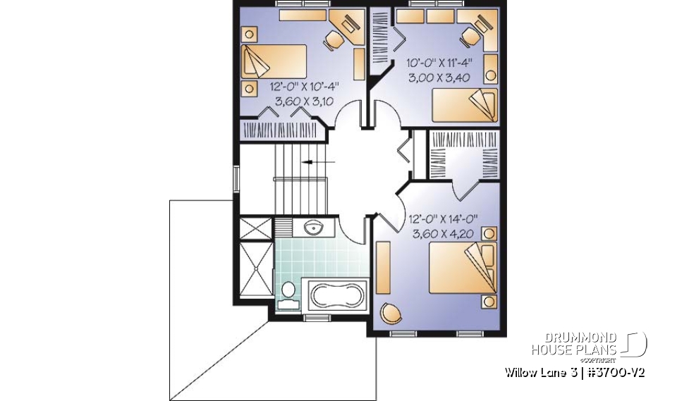 2nd level - 3 bedroom traditional home design, large closed foyer, laundry room on main floor, kitchen island - Willow Lane 3