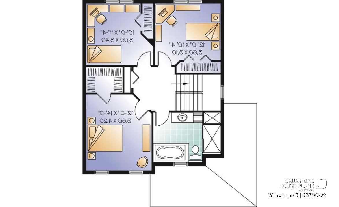 2nd level - 3 bedroom traditional home design, large closed foyer, laundry room on main floor, kitchen island - Willow Lane 3