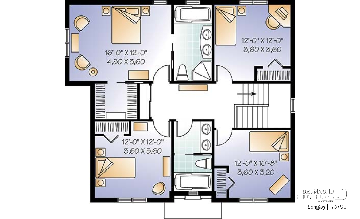 2nd level - English style 4 bedroom home design with home office, 2.5 baths, kitchen island, laundry room - Langley