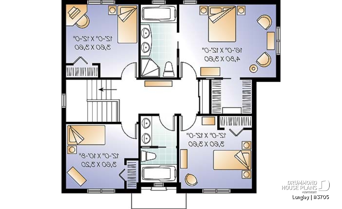 2nd level - English style 4 bedroom home design with home office, 2.5 baths, kitchen island, laundry room - Langley