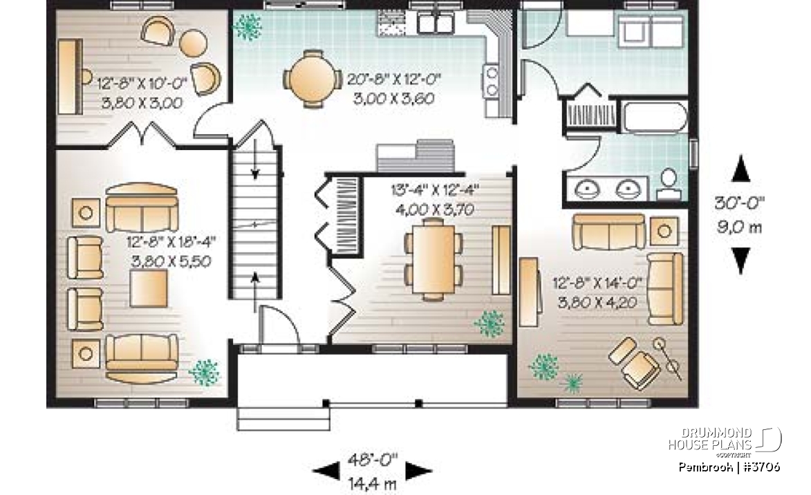 1st level - Economical &amp; simple 4 bedroom traditional 2-storey house plan, 2 living rooms, lots of space for big families - Pembrook