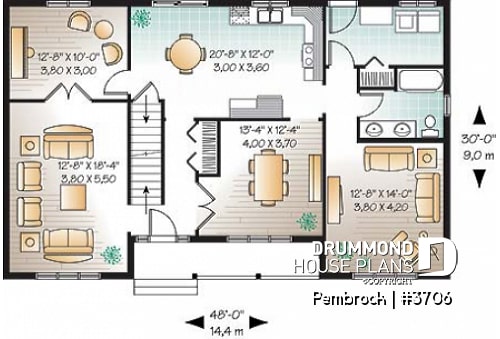 1st level - Economical & simple 4 bedroom traditional 2-storey house plan, 2 living rooms, lots of space for big families - Pembrook