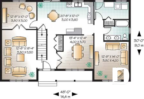 1st level - Economical & simple 4 bedroom traditional 2-storey house plan, 2 living rooms, lots of space for big families - Pembrook