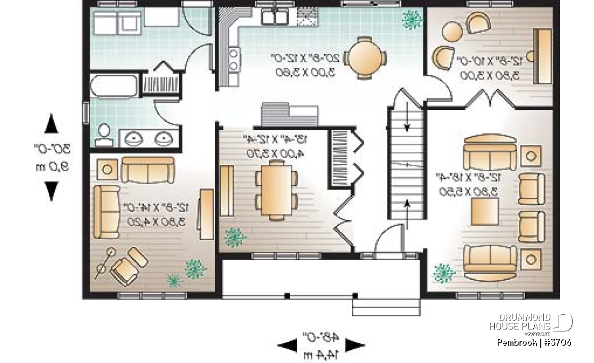 1st level - Economical &amp; simple 4 bedroom traditional 2-storey house plan, 2 living rooms, lots of space for big families - Pembrook