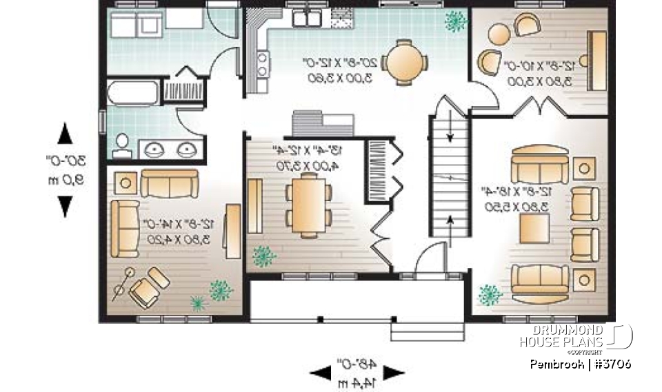 1st level - Economical &amp; simple 4 bedroom traditional 2-storey house plan, 2 living rooms, lots of space for big families - Pembrook