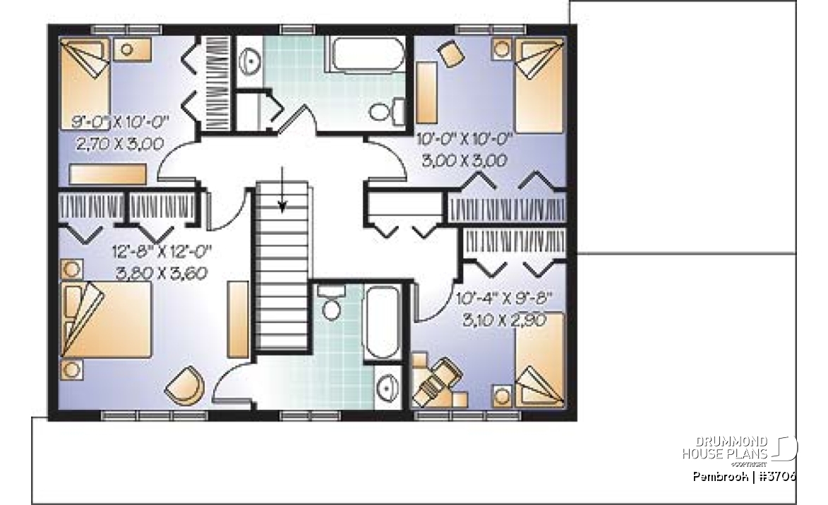 2nd level - Economical &amp; simple 4 bedroom traditional 2-storey house plan, 2 living rooms, lots of space for big families - Pembrook