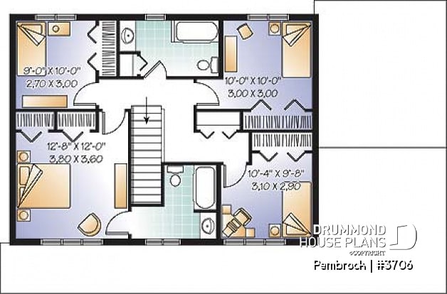 2nd level - Economical & simple 4 bedroom traditional 2-storey house plan, 2 living rooms, lots of space for big families - Pembrook