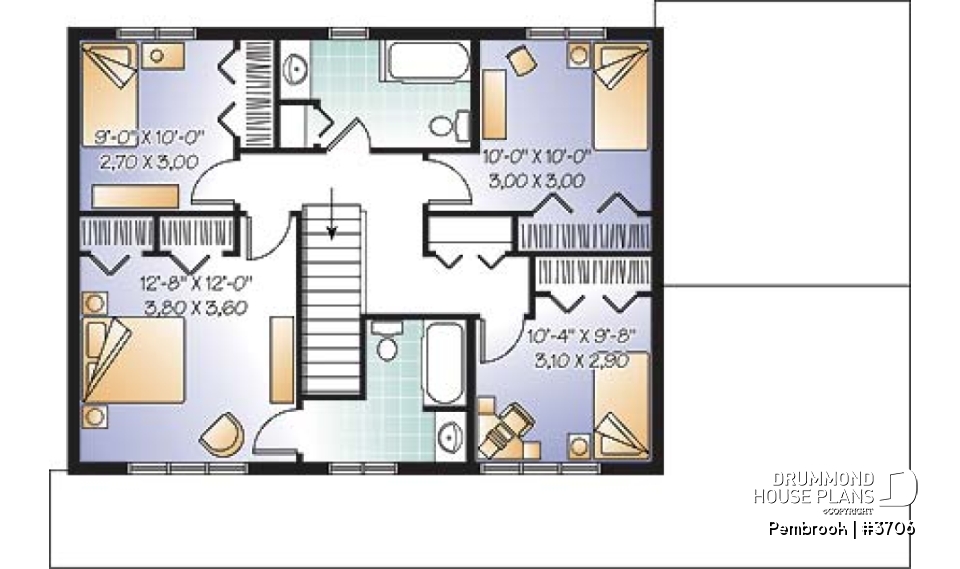 2nd level - Economical &amp; simple 4 bedroom traditional 2-storey house plan, 2 living rooms, lots of space for big families - Pembrook