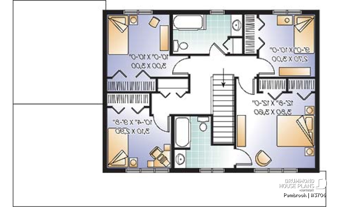 2nd level - Economical &amp; simple 4 bedroom traditional 2-storey house plan, 2 living rooms, lots of space for big families - Pembrook