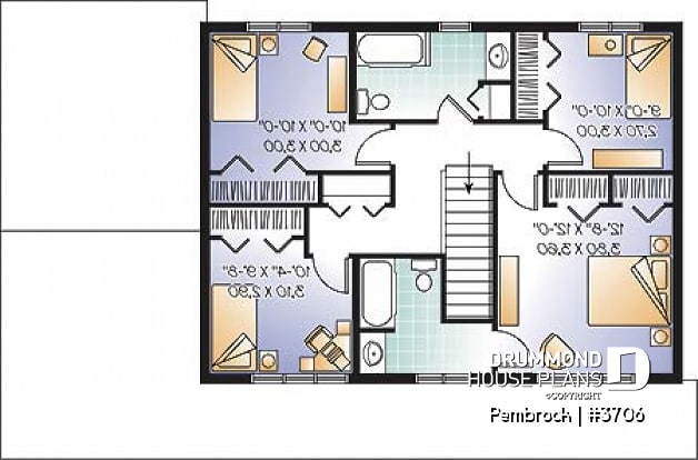 2nd level - Economical & simple 4 bedroom traditional 2-storey house plan, 2 living rooms, lots of space for big families - Pembrook