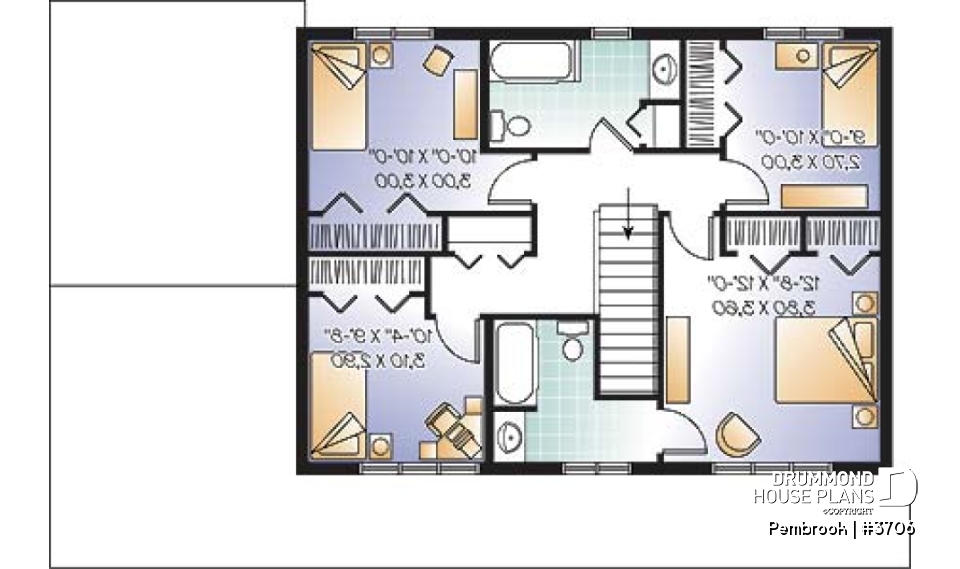 2nd level - Economical &amp; simple 4 bedroom traditional 2-storey house plan, 2 living rooms, lots of space for big families - Pembrook