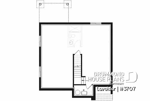 Basement - Two-storey modern cubic house plan with pantry, laundry room, kitchen island, 3 bedrooms, 1.5 baths - Lavoisier