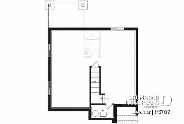 Basement - Two-storey modern cubic house plan with pantry, laundry room, kitchen island, 3 bedrooms, 1.5 baths - Lavoisier