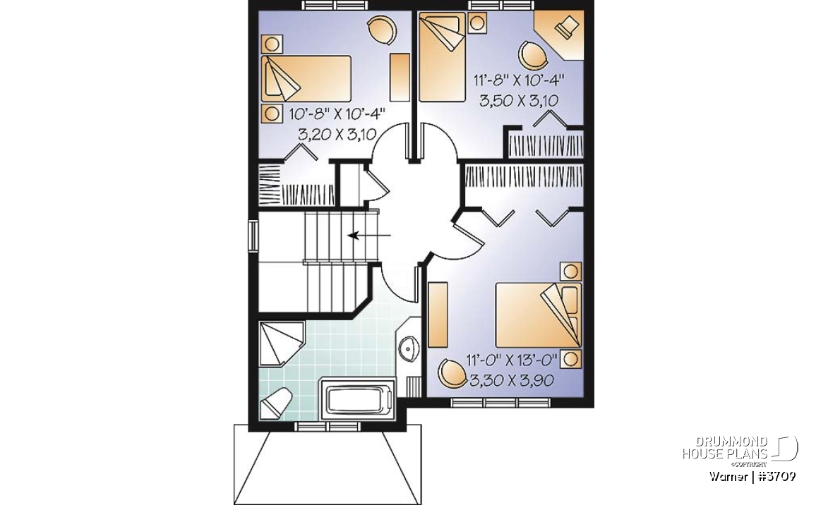 2nd level - 2 storey, 3 bedroom American style home plan, open floor plan &amp;  large foyer, many foundation options avail. - Warner