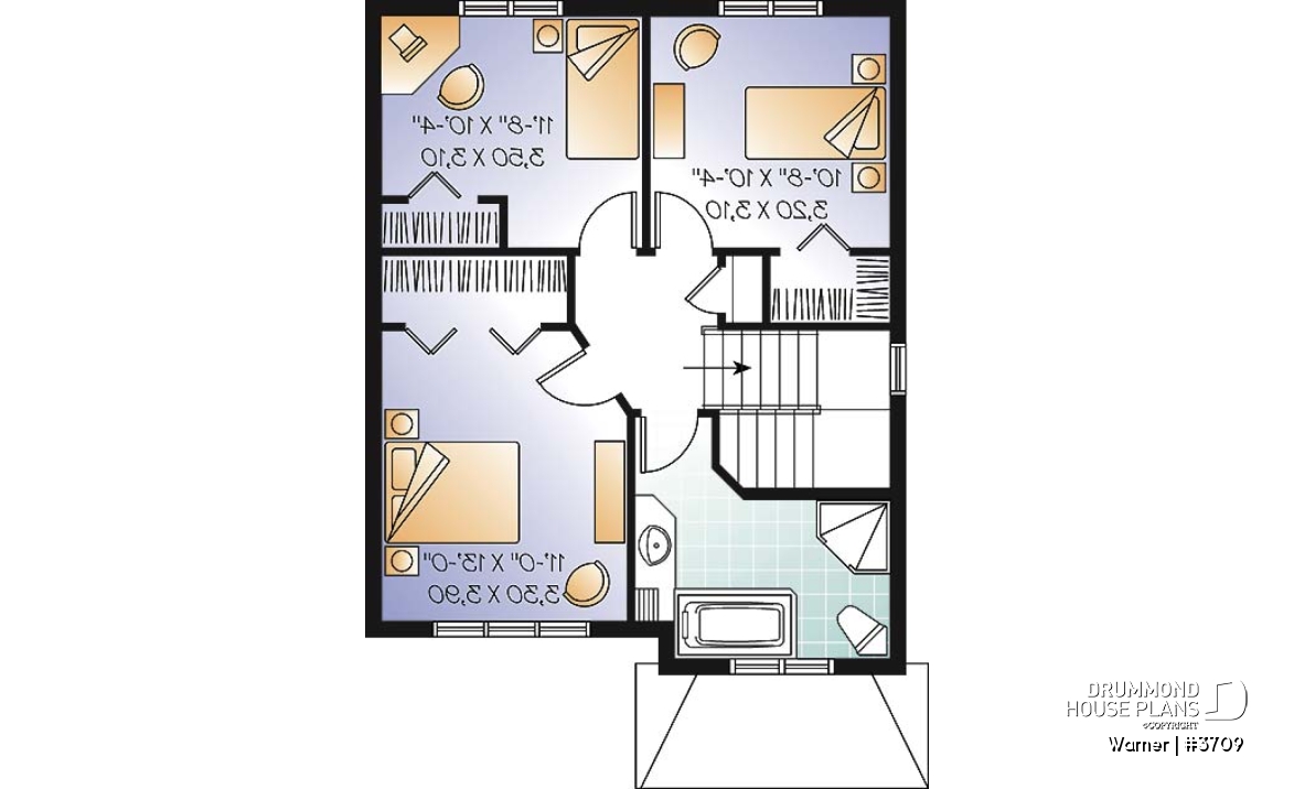 2nd level - 2 storey, 3 bedroom American style home plan, open floor plan &amp;  large foyer, many foundation options avail. - Warner