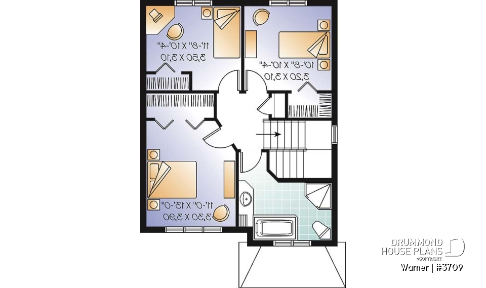 2nd level - 2 storey, 3 bedroom American style home plan, open floor plan &amp;  large foyer, many foundation options avail. - Warner