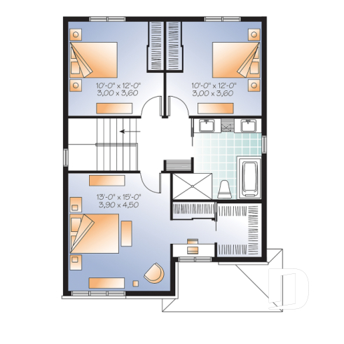 2nd level - 3 bedroom Modern home design, master bedroom with large walk-in and corner desk, laundry on main floor, pantry - Collins