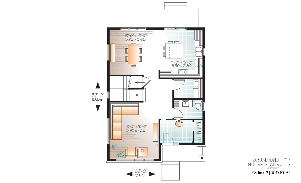 1st level - Affordable Modern home plan with open kitchen / dining area, 3 bedrooms, mudroom and large laundry room - Collins 2