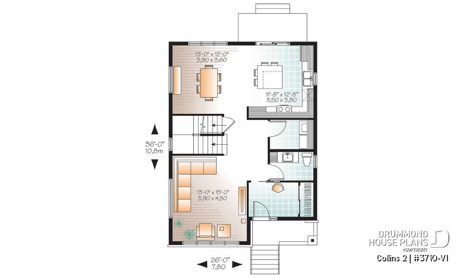 1st level - Affordable Modern home plan with open kitchen / dining area, 3 bedrooms, mudroom and large laundry room - Collins 2