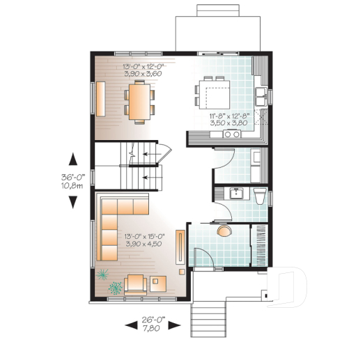 1st level - Affordable Modern home plan with open kitchen / dining area, 3 bedrooms, mudroom and large laundry room - Collins 2