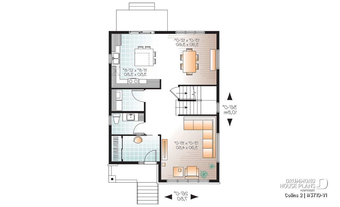 1st level - Affordable Modern home plan with open kitchen / dining area, 3 bedrooms, mudroom and large laundry room - Collins 2