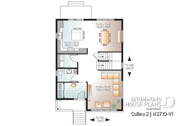 1st level - Affordable Modern home plan with open kitchen / dining area, 3 bedrooms, mudroom and large laundry room - Collins 2
