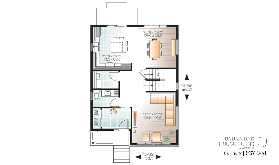 1st level - Affordable Modern home plan with open kitchen / dining area, 3 bedrooms, mudroom and large laundry room - Collins 2