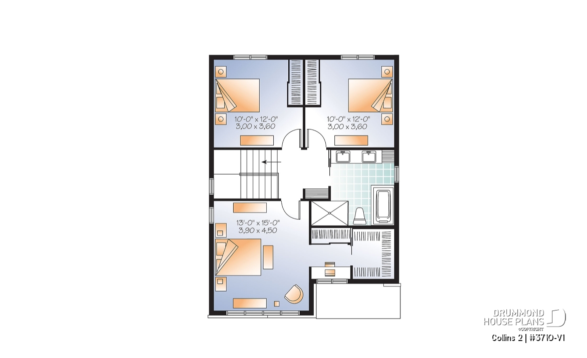 2nd level - Affordable Modern home plan with open kitchen / dining area, 3 bedrooms, mudroom and large laundry room - Collins 2