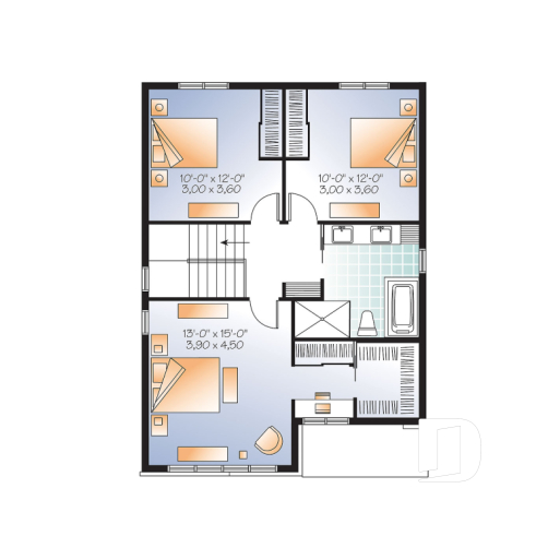 2nd level - Affordable Modern home plan with open kitchen / dining area, 3 bedrooms, mudroom and large laundry room - Collins 2