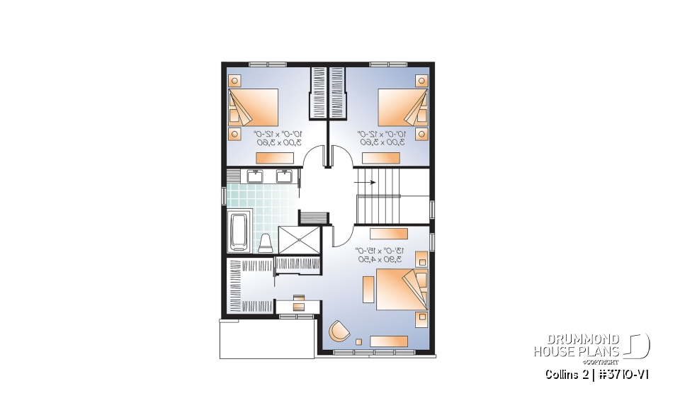 2nd level - Affordable Modern home plan with open kitchen / dining area, 3 bedrooms, mudroom and large laundry room - Collins 2