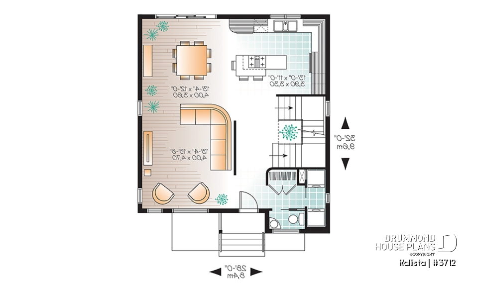 1st level - Spacious 3 bedroom contemporary house plan on two floors, open floor plan, large bathroom - Kallista