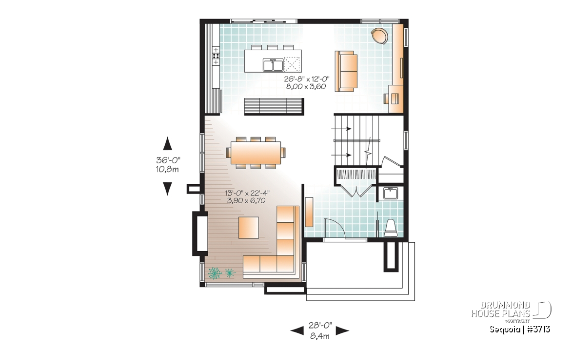1st level - Attractive &amp; Affordable Small Contemporary home plan, 3 bedrooms with 2 family rooms, master with walk-in - Sequoia