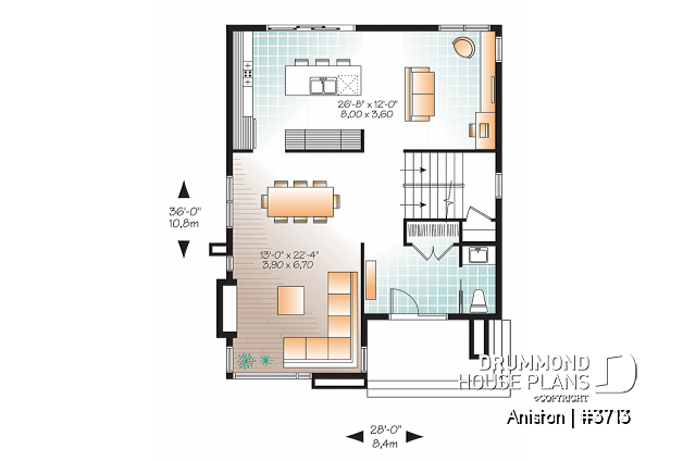 1st level - Attractive & Affordable Small Contemporary home plan, 3 bedrooms with 2 family rooms, master with walk-in - Sequoia