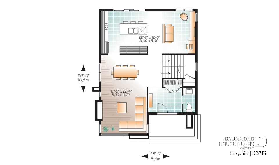 1st level - Attractive &amp; Affordable Small Contemporary home plan, 3 bedrooms with 2 family rooms, master with walk-in - Sequoia
