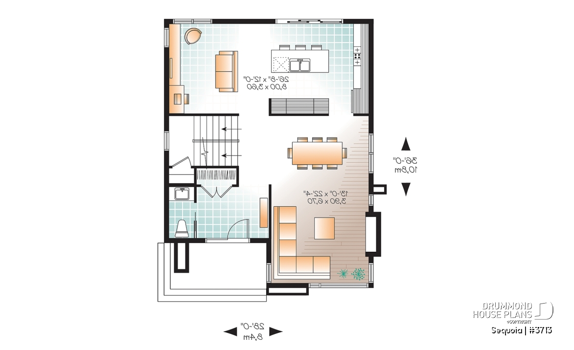 1st level - Attractive &amp; Affordable Small Contemporary home plan, 3 bedrooms with 2 family rooms, master with walk-in - Sequoia