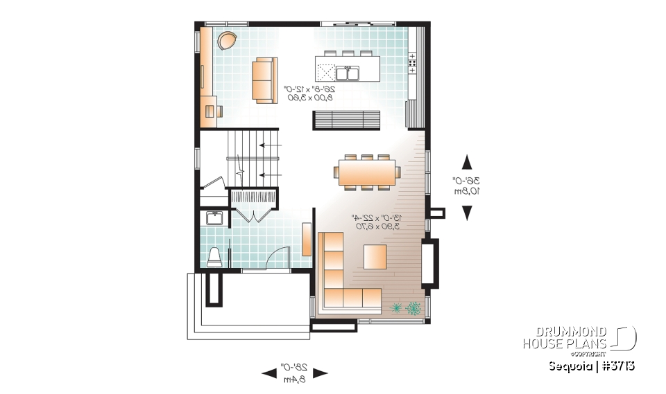 1st level - Attractive &amp; Affordable Small Contemporary home plan, 3 bedrooms with 2 family rooms, master with walk-in - Sequoia