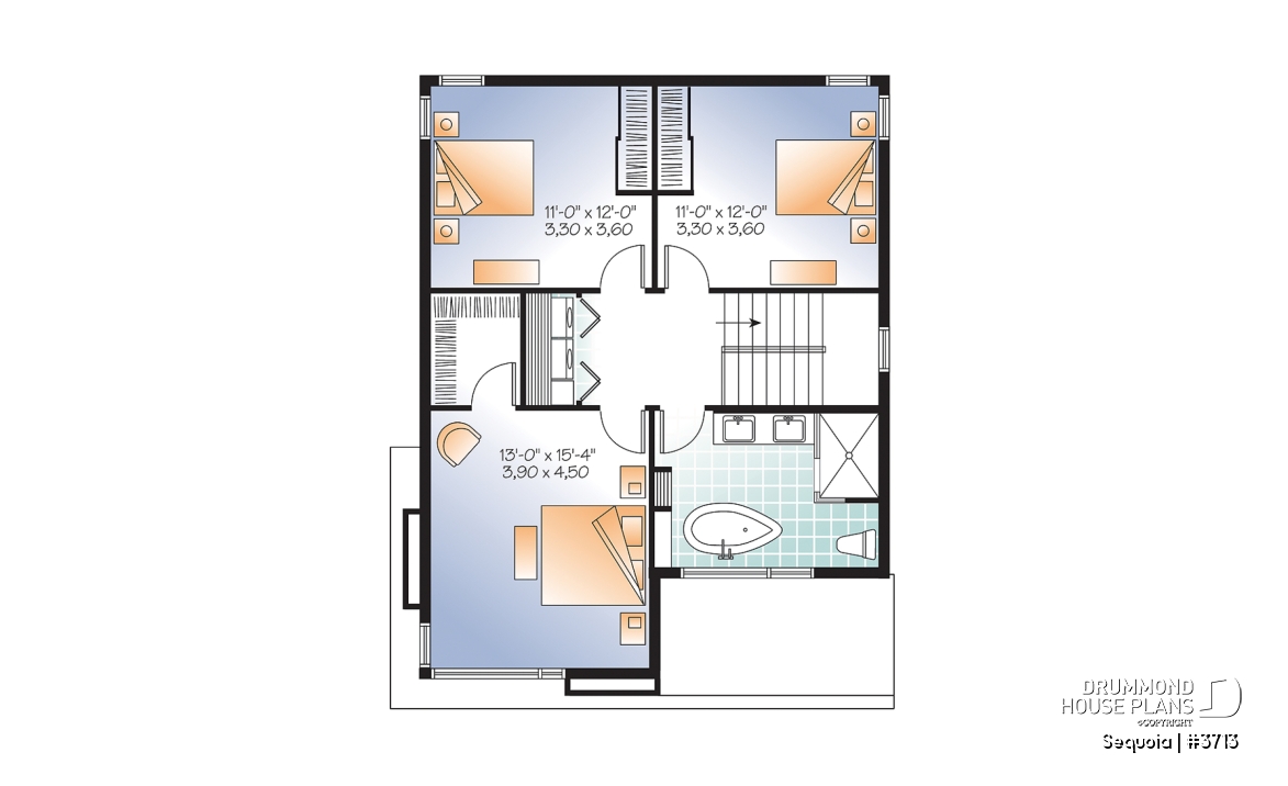 2nd level - Attractive &amp; Affordable Small Contemporary home plan, 3 bedrooms with 2 family rooms, master with walk-in - Sequoia