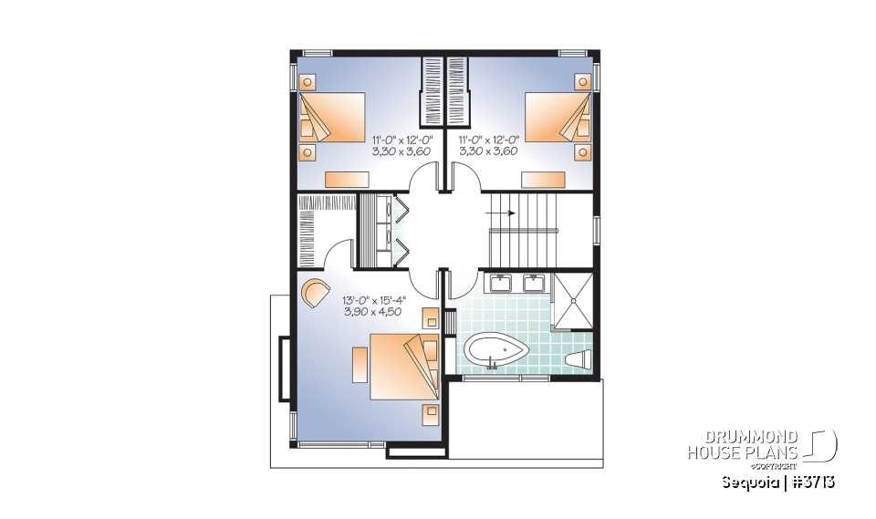 2nd level - Attractive &amp; Affordable Small Contemporary home plan, 3 bedrooms with 2 family rooms, master with walk-in - Sequoia