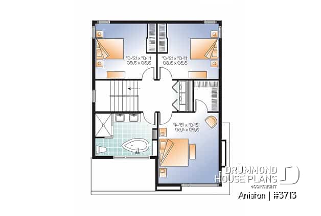 2nd level - Attractive & Affordable Small Contemporary home plan, 3 bedrooms with 2 family rooms, master with walk-in - Sequoia