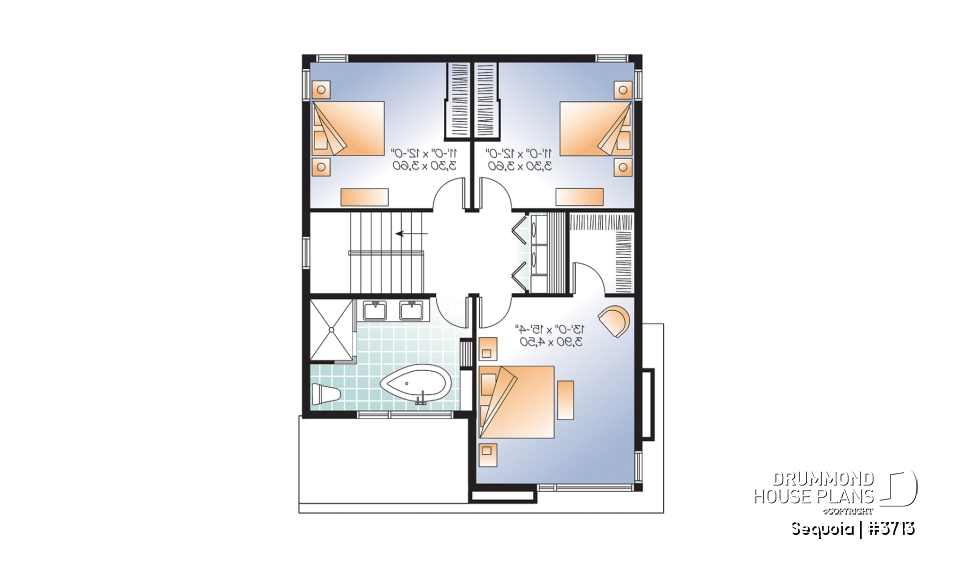 2nd level - Attractive &amp; Affordable Small Contemporary home plan, 3 bedrooms with 2 family rooms, master with walk-in - Sequoia