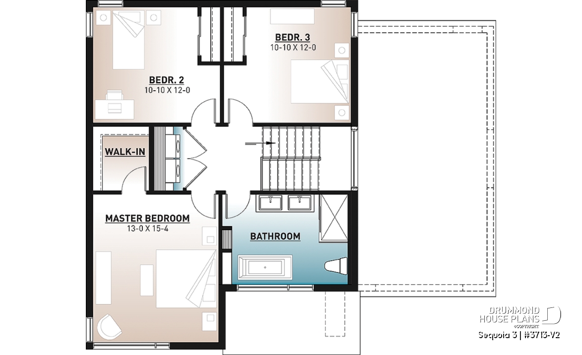 2nd level - Modern 3 bedroom house plan, garage, home office, pantry, laundry on second level, mud room - Sequoia 3