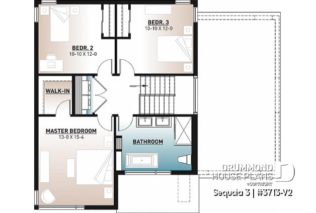 2nd level - Modern 3 bedroom house plan, garage, home office, pantry, laundry on second level, mud room - Sequoia 3