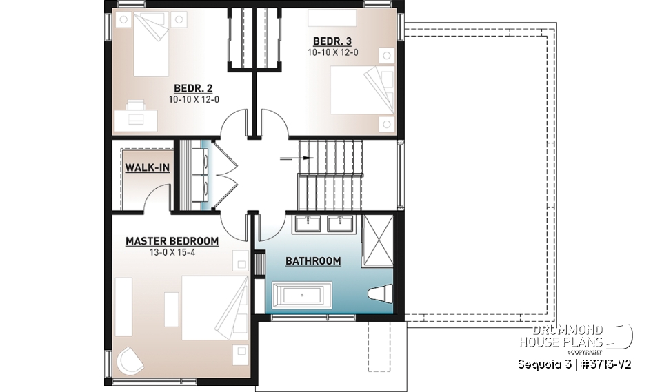 2nd level - Modern 3 bedroom house plan, garage, home office, pantry, laundry on second level, mud room - Sequoia 3