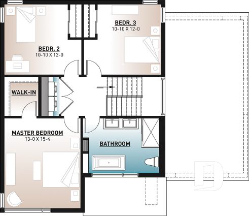 2nd level - Modern 3 bedroom house plan, garage, home office, pantry, laundry on second level, mud room - Sequoia 3