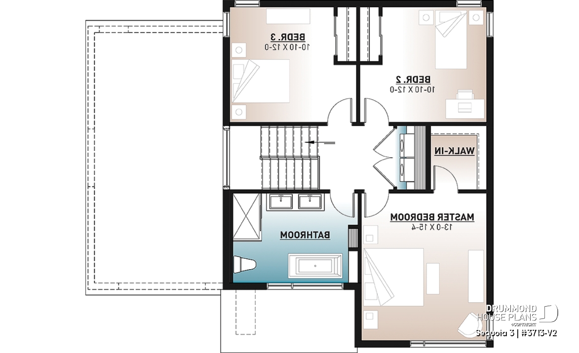 2nd level - Modern 3 bedroom house plan, garage, home office, pantry, laundry on second level, mud room - Sequoia 3